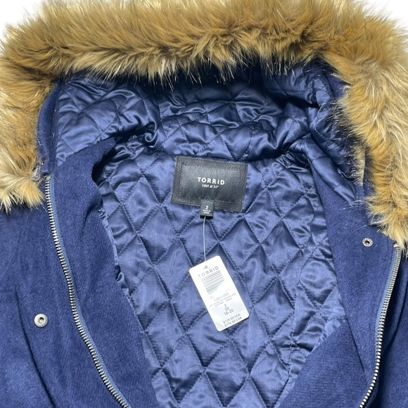NWT Torrid Navy blue faux fur trim wool coat zip front sz 2X plus size - Picture 7 of 12